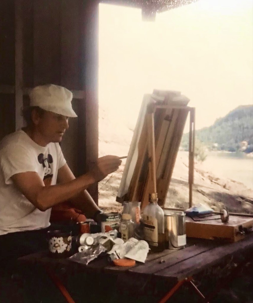Otto Guribye maler ved staffeli ute, ved vannet